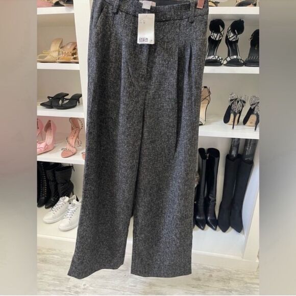 NWT ELEGANT WIDE-LEG PANTS Black melange Size 2 - Picture 11 of 15